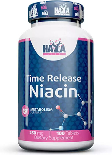 Haya Labs Niacin Time Release Витамин за здравето на Нервната система 250мг 100 вегетариански капсули