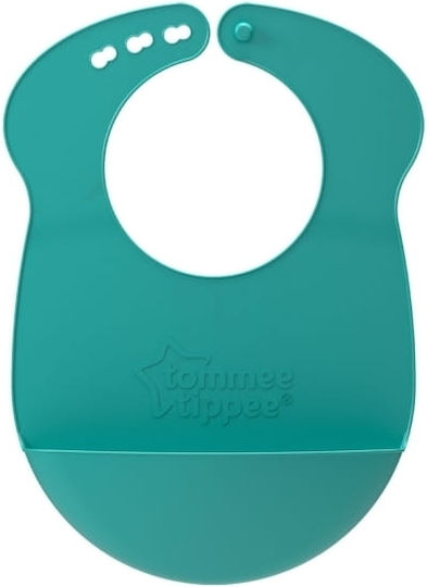 Tommee Tippee Roll N' Go Waterproof Bib Silicone with Button & Pocket Mint for 6 m+