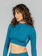 GSA Mock Women's Athletic Crop Top Long Sleeve Blue