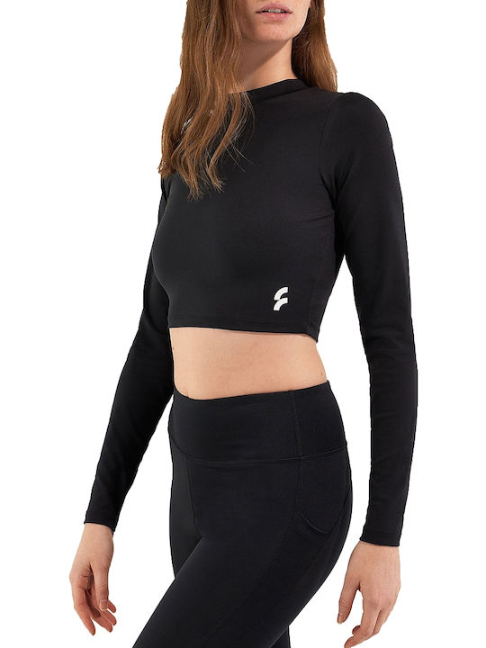 Freddy Women's Athletic Crop Top Long Sleeve Black