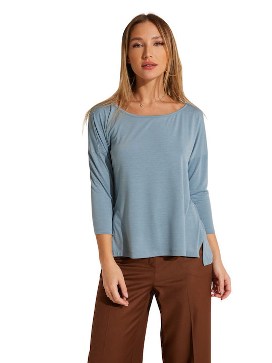 Enzzo Lara Women's Blouse with 3/4 Sleeve Teal