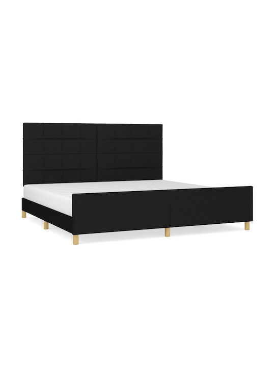 King Size Bed Padded with Fabric with Slats Black 200x200cm