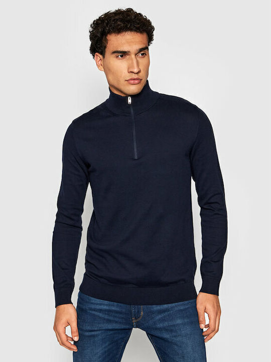 Selected Herren Langarm-Pullover Ausschnitt mit Reißverschluss Marineblau