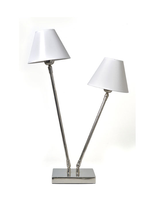 Zaros Metal Table Lamp with White Shade and Silver Base