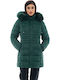 Lang Damen Puffer Jacke mit pelziger Kapuze für Winter Dark Beige