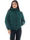 Women's Short Puffer Jacket for Winter with Hood Green