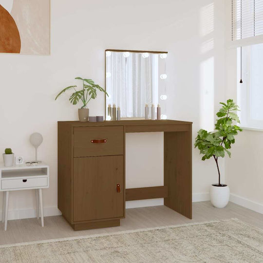 Masă De Toaletă De Podea Din Lemn Masiv Culoarea Mierii Cu Oglindă 95x50x133.5cm