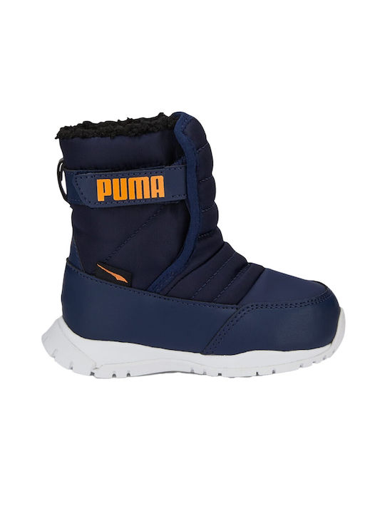 Puma Nieve Kids Snow Boots with Hoop & Loop Closure Navy Blue