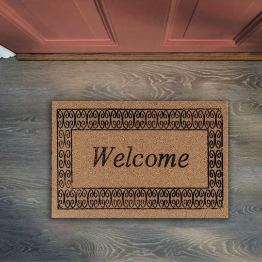 San Lorentzo Entrance Mat made of Coir with Anti-slip Backing Welcome Frame Brown 40x60cm