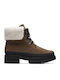 Orianna Turn Leather Women's Ankle Boots with Fur Khaki
