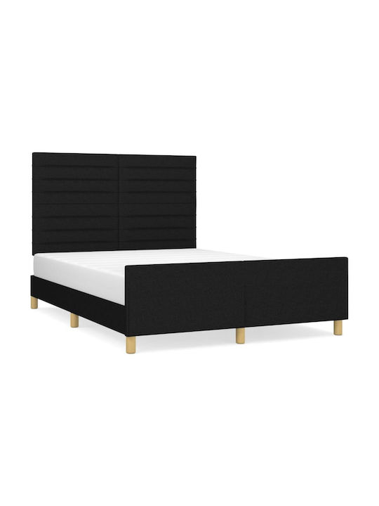 Κρεβάτι Διπλό Επενδυμένο με Ύφασμα Μαύρο με Τάβλες για Στρώμα 140x200cm