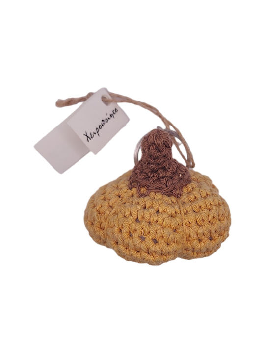 Handmade Knitted Pumpkin Shaped Keychain Yellow