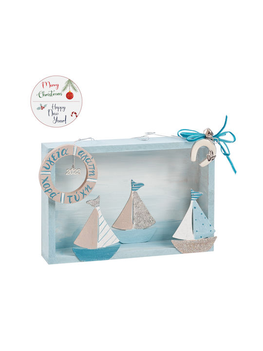 Parisis Christmas Wooden Figure Sign Light Blue Height 21cm Frame "Καραβάκια"