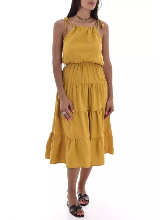 Goldenim Midi All Day Φόρεμα Αμάνικο Κίτρινο