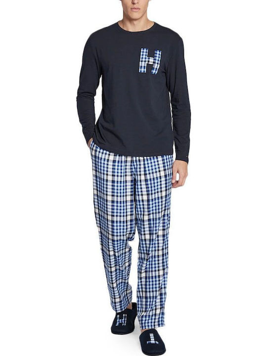 Tommy Hilfiger Χειμερινή Καρό Ανδρική Πιτζάμα Βαμβακερή Navy Μπλε