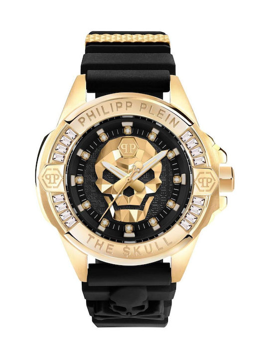 Philipp Plein The Skull Ceas Baterie cu Negru Brățară din cauciuc