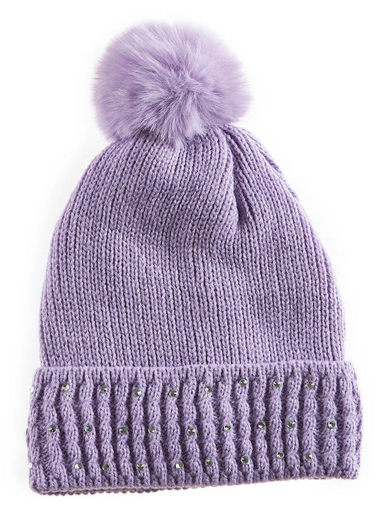Pom Pom Beanie Γυναικείος Σκούφος σε Λιλά χρώμα