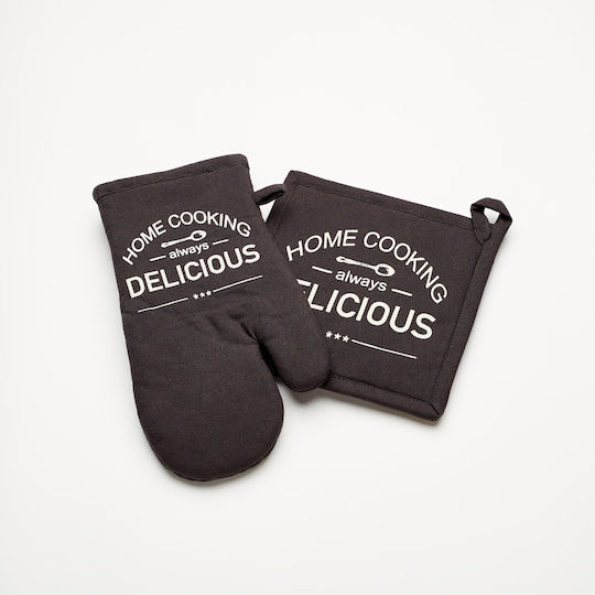 Charalambidis Textiles Delicious Oven Mitt and Pot Holder Set Black