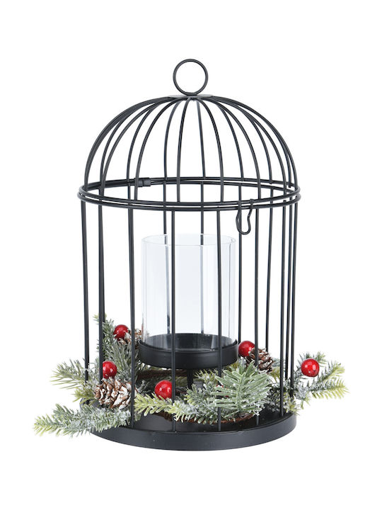 JK Home Decoration Χριστουγεννιάτικο Μεταλλικό Φαναράκι Μαύρο 20εκ.