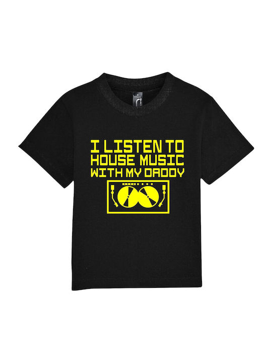 Baby Short Sleeve "I Listen To House Music With My Daddy", Black