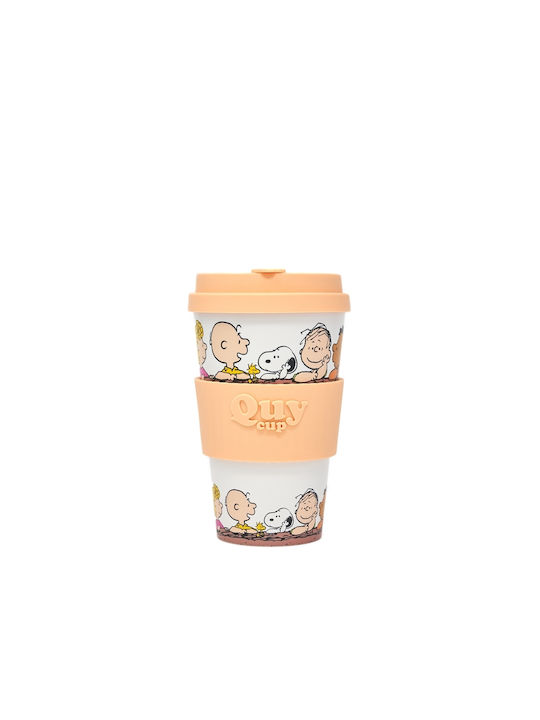 QuyCup Snoopy Cană Bambus cu Capac Multicoloră 400ml 1buc