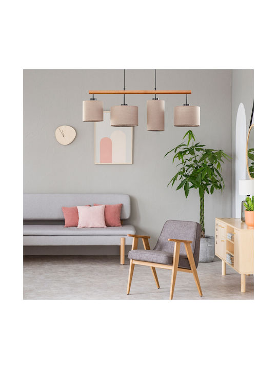 TK Lighting Deva Pendant Light Beige Rail for 4 Bulbs E27 96cm