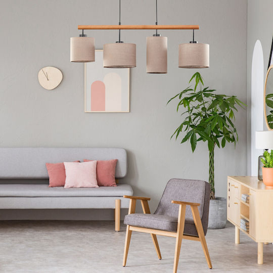TK Lighting Deva Κρεμαστό Φωτιστικό Μπεζ Ράγα για 4 Λαμπτήρες E27 96εκ.