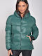 Ice Tech Women's Short Puffer Jacket for Winter with Hood Green