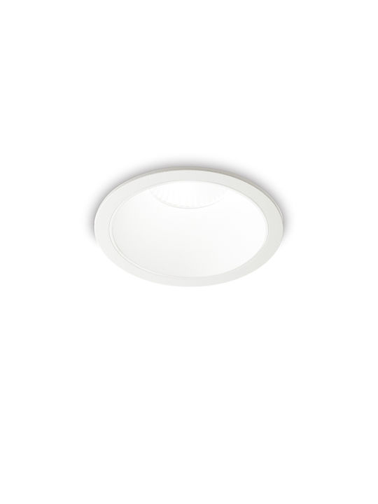 Ideal Lux Round Metallic Recessed Spot with Integrated LED and Warm White Light White 14.5x14.5cm. 1pcs