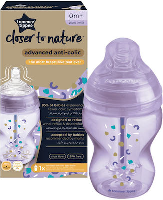 Tommee Tippee Plastic Bottle Advanced Anti-Colic Anti-Colic with Silicone Nipple for 0+, 0+ m, months Purple 260ml 1pcs