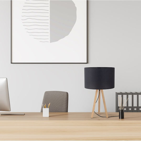 TK Lighting Tokyo Wood Table Lamp for Socket E27 with Black Shade and Beige Base