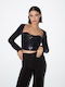 Toi&Moi Damen Crop Top Langarm Schwarz