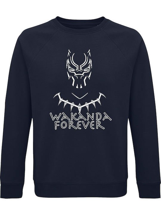 Bluză cu glugă unisex organică "Wakanda Forever Black Panther" French Navy