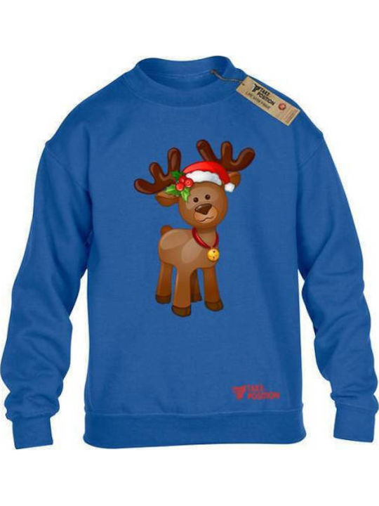 Kids Sweatshirt Blue Cool Christmas Reindeer Cartoon