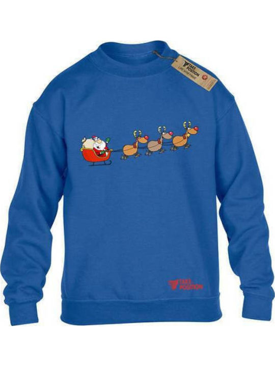 Kids Sweatshirt Blue Christmas Santa Claus Reindeer