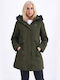 Vainas Women's Long Parka Jacket Waterproof and Windproof for Winter with Detachable Hood Khaki