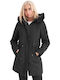 Vainas Lang Damen Parka Jacke mit pelziger Kapuze für Winter Schwarz