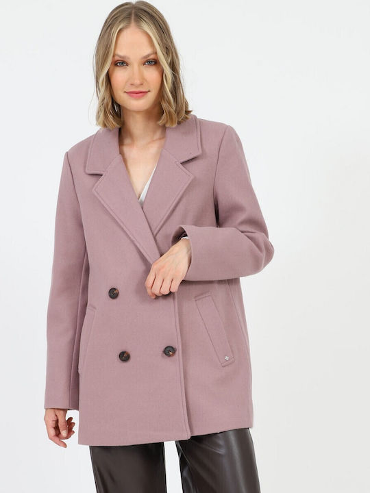 Femeie Violet Palton cu Nasturi