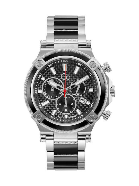 GC Watches Cablesport Ανδρικό Ρολόι 45mm Χρονογράφος Μπαταρίας με Μαύρο Μεταλλικό Μπρασελέ