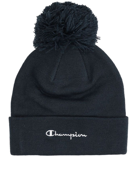 Pom Pom Beanie Unisex Σκούφος Πλεκτός σε Navy Μπλε χρώμα