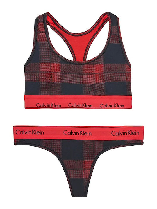Calvin Klein Δαντελένιο Σετ Εσωρούχων Bralette με String Κόκκινο
