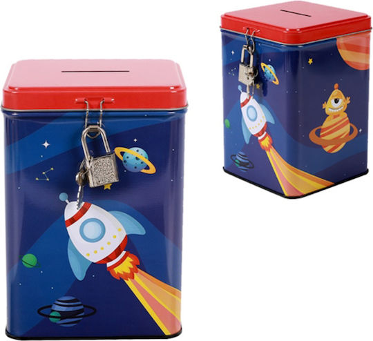 I-Total Space Children's Money Box Metal Blue 10.5x10.5x15cm