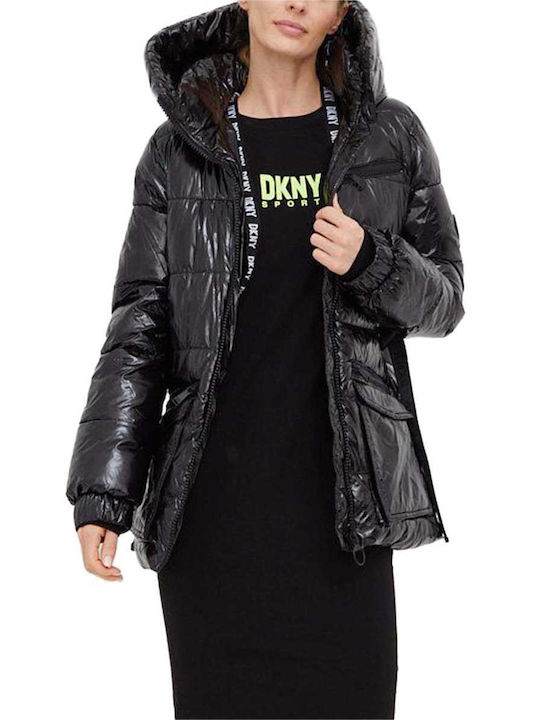 DKNY Κοντό Γυναικείο Puffer Μπουφάν για Χειμώνα Μαύρο