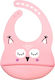 Baby Cloud Owl Waterproof Bib Silicone with Button & Pocket Pink