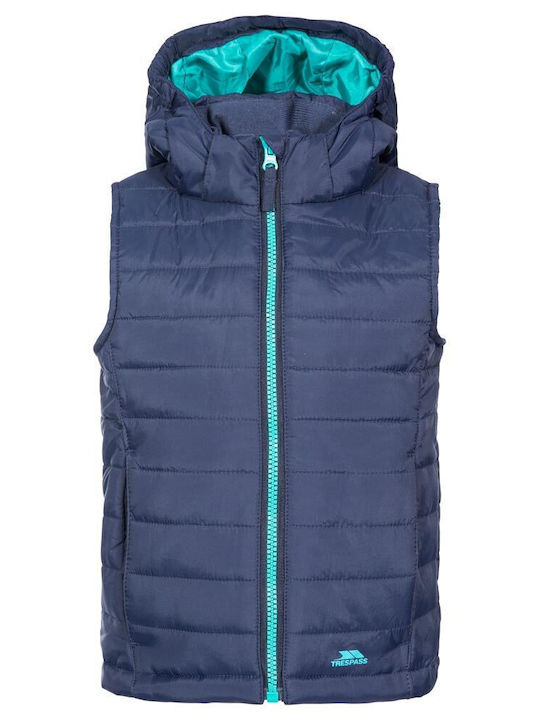 Kids Quilted Sleeveless Short Coat Hooded Blue