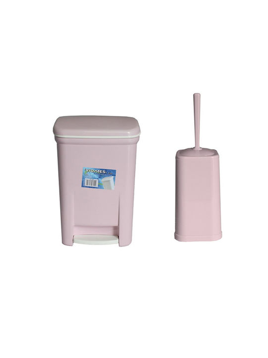 Viomes 85.155215/7 Kunststoff Set aus Toilettenbürste und Mülleimer für das Badezimmer 13.5Es Rosa