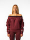 Γυναικεία Μπλούζα Βαμβακερή Off-Shoulder Μακρυμάνικη με Κουκούλα Μπορντό