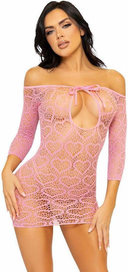 Leg Avenue Секси Рокля Мини Рокля От Мрежеста Сърцевина Розова