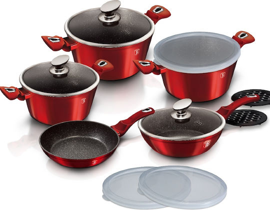 Berlinger Haus Metallic Line Cookware Set from Aluminum Burgundy Collection with Non-stick Interior Coating 5 Pieces