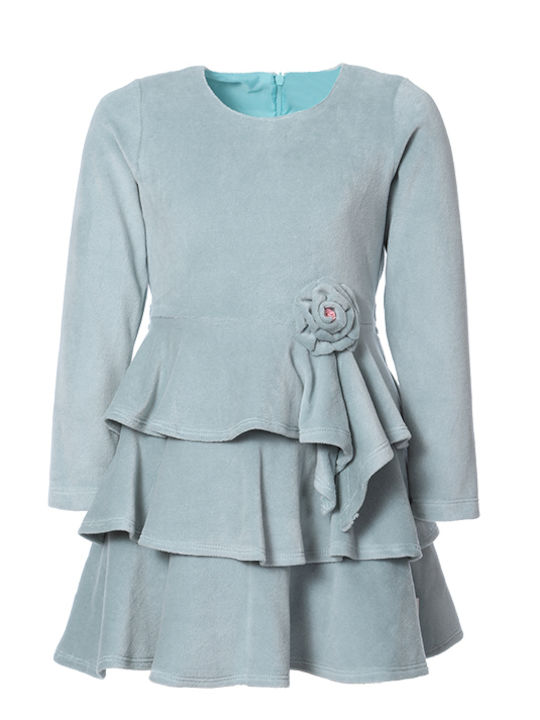 Matoufrance Kids Dress Velvet Long Sleeve Light Blue